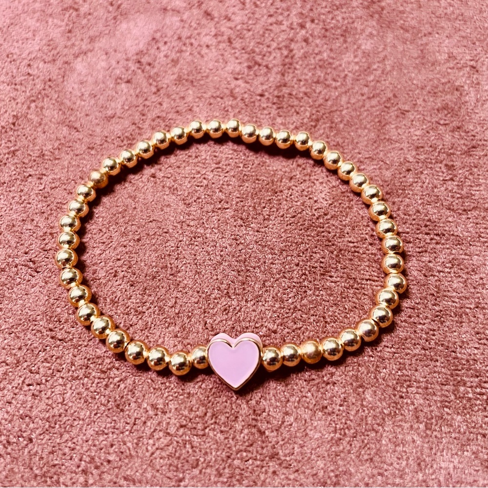 BaubleBar Gold and Pink Beaded Heart Pisa Bracelet